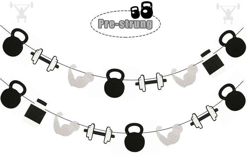 Vignye Glitter Gym Theme Birthday Banner- Weight Lifting Party Garland for Cross Fit Party, Fitness Themed Birthday Party Supplies - Image 1